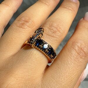 New! Anthropologie 18 k Gold color diamond and Blue Gemstone Ring